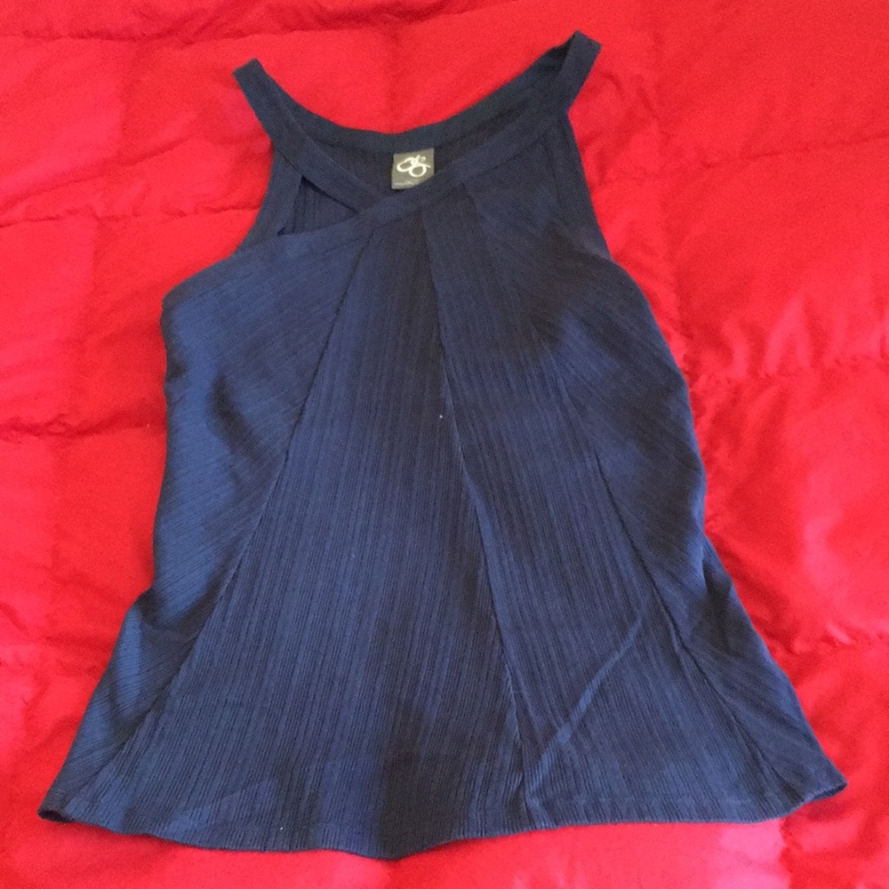 Anthropologie Navy Blue Ribbed Halter Tank Top